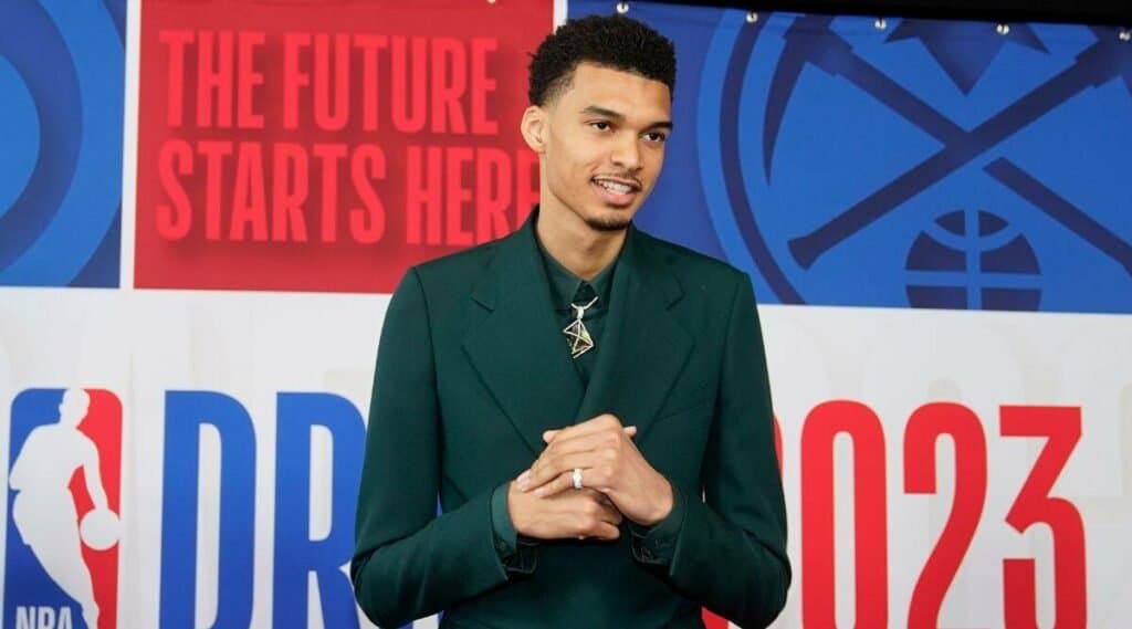 Victor Wembanyama arrives at Barclays Center before the NBA basketball draft