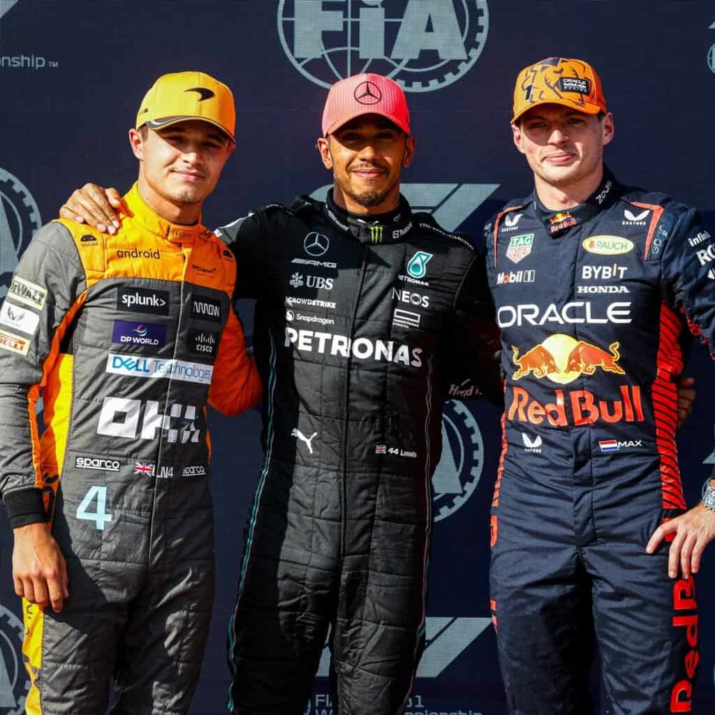 Lando Norris with Lewis Hamilton and Max Verstappen via Official Twitter